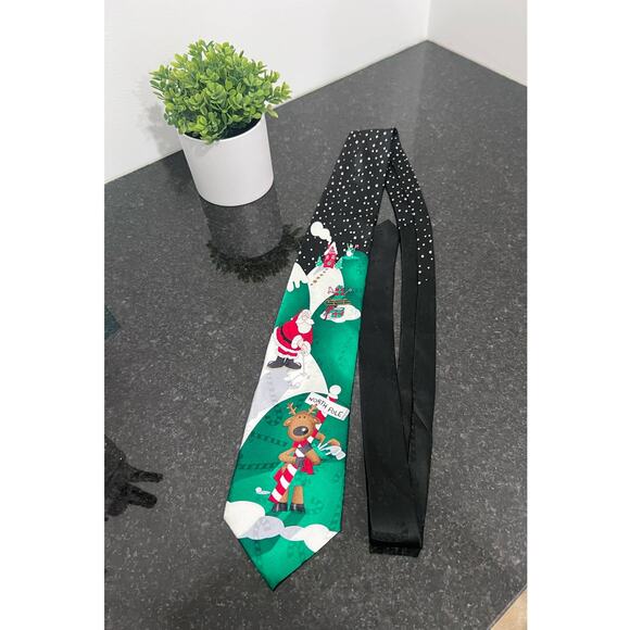 YULE THE GREETINGS Santa Claus Reindeer Cute Christmas Silk Tie - Picture 1 of 5